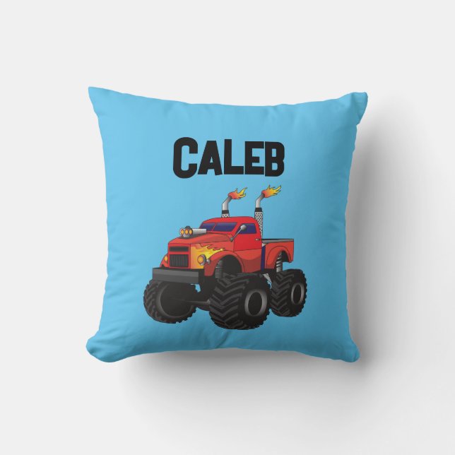 Awesome Monster Truck Blue Boys Throw Pillow (Front)