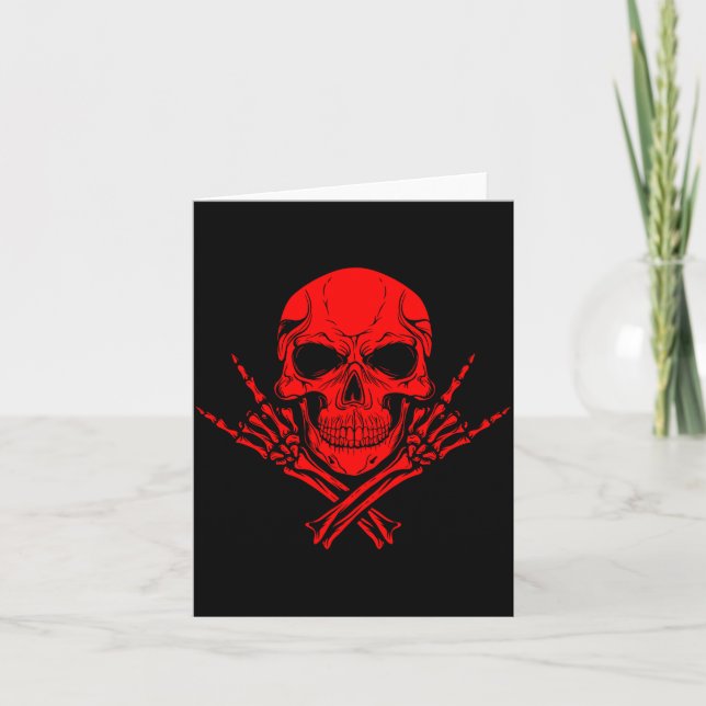 Awesome Music Skull Rocker Greeting Red Skull  Card (Front)