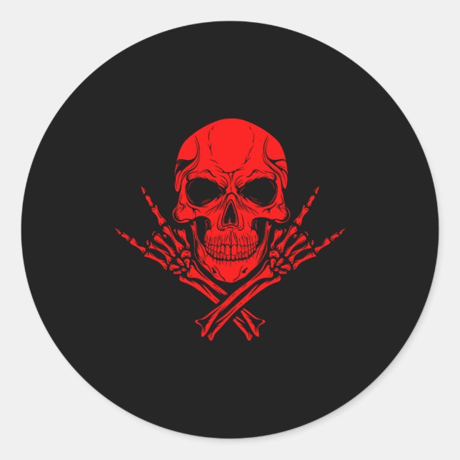 Awesome Music Skull Rocker Greeting Red Skull  Classic Round Sticker (Front)
