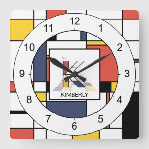 Awesome Neoplasticism Art Monogram. Letter K Square Wall Clock