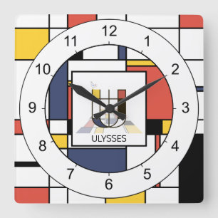 Awesome Neoplasticism Art Monogram. Letter U Square Wall Clock