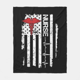 Awesome Nurse Heartbeat United States Flag    Fleece Blanket