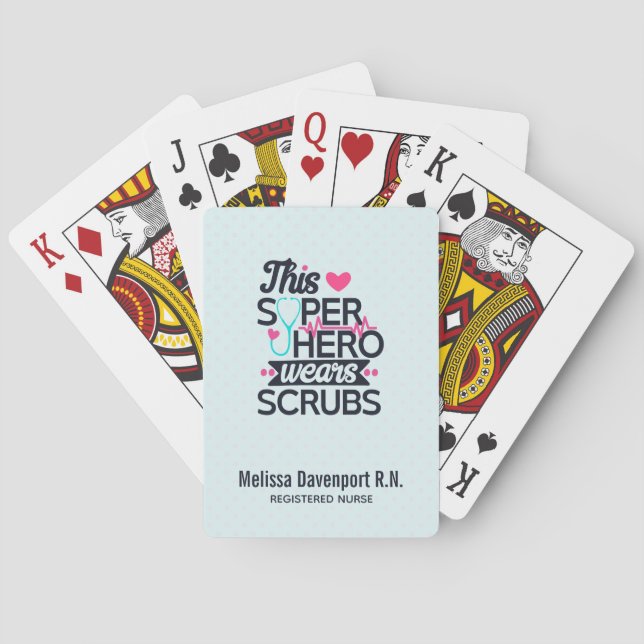 Awesome Nurse Superhero Saying Typography Playing Cards (Back)