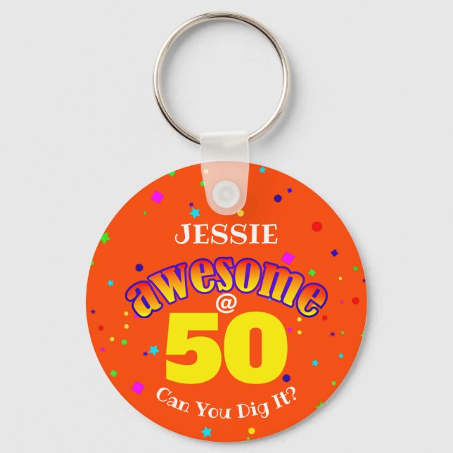 AWESOME Orange 50TH BIRTHDAY  Keychain (Front)