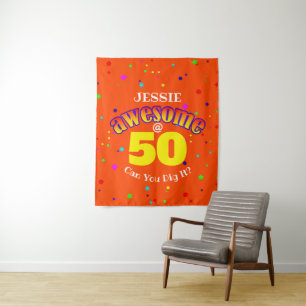 AWESOME Orange 50TH BIRTHDAY  Tapestry
