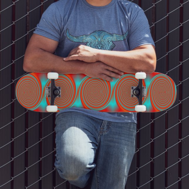 Awesome Orange Aqua Swirl Circles On Skateboard (Outdoor 3)