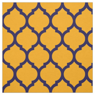 Awesome Orange Blue Moroccan Quatrefoil Pattern Fabric