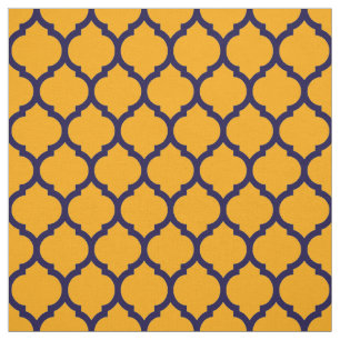 Awesome Orange Blue Moroccan Quatrefoil Pattern Fabric