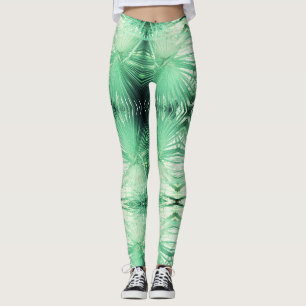 Awesome Pale Green Palm Tree Leaf Leggings
