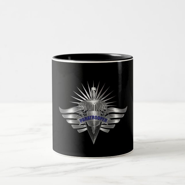 Awesome Paratrooper Custom Designed Wings Two-Tone Coffee Mug (Center)