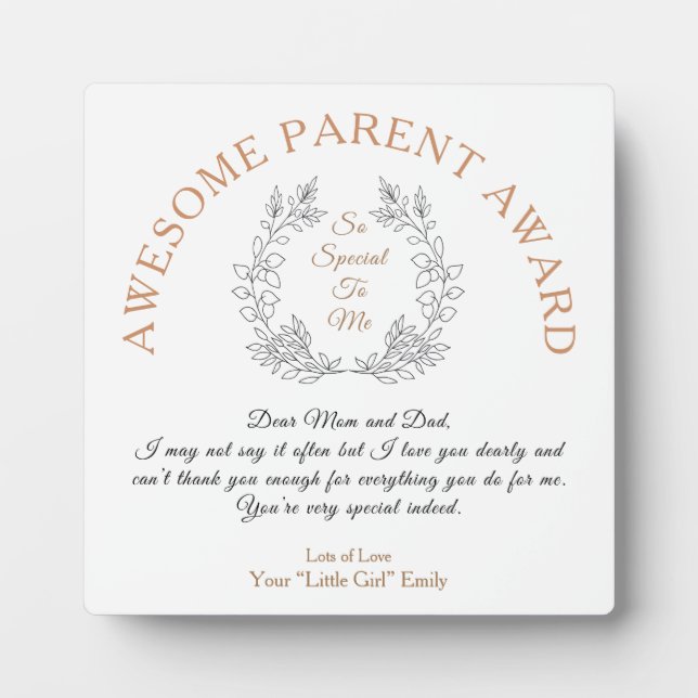 Awesome Parent Award Typography Your Message Gift Plaque (Front)
