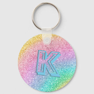 Awesome Pastel Glitter Girly Monogrammed Custom Keychain