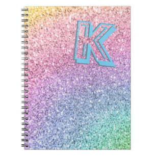 Awesome Pastel Glitter Girly Monogrammed Custom Notebook