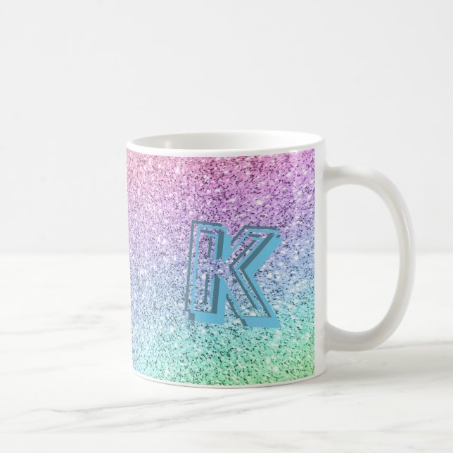 Awesome Pastel Glitter Monogrammed Custom Coffee Mug (Right)