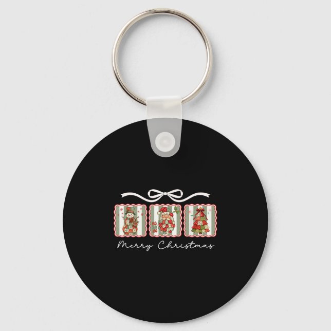 Awesome Patchwork Santa Merry Christmas  Keychain (Front)
