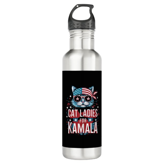 Awesome Patriotic Cat with Bandana Cat Ladies for  710 Ml Water Bottle (Front)