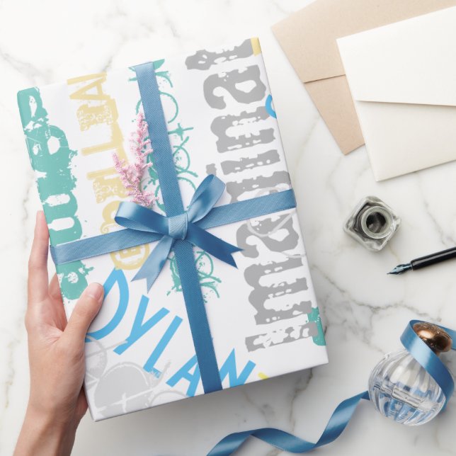 Awesome Personalized Blues Greens Every Occasion Wrapping Paper (Gifting)