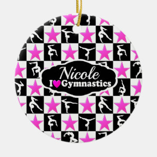 AWESOME PINK AND BLACK GYMNASTICS DESIGN CERAMIC ORNAMENT
