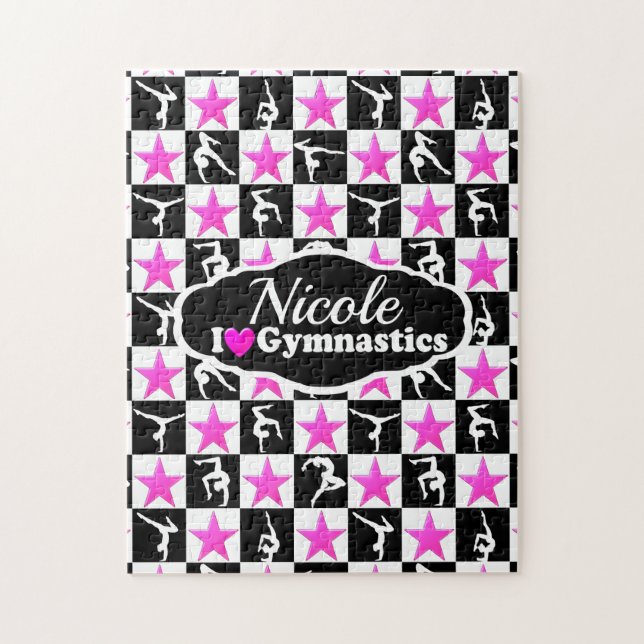 AWESOME PINK AND BLACK GYMNASTICS DESIGN JIGSAW PUZZLE (Vertical)