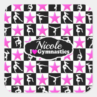 AWESOME PINK AND BLACK GYMNASTICS DESIGN SQUARE STICKER