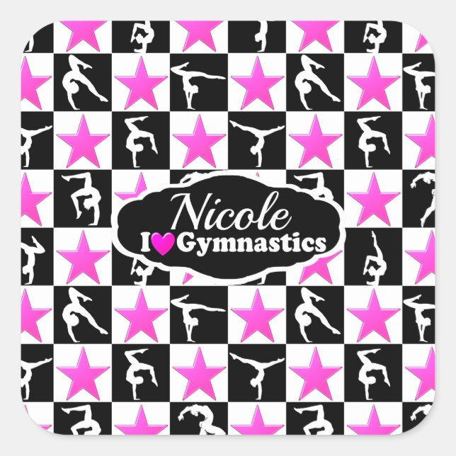 AWESOME PINK AND BLACK GYMNASTICS DESIGN SQUARE STICKER (Front)