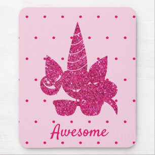 Awesome pink faux glitter cute unicorn sunglasses mouse pad