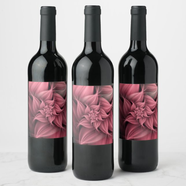 Awesome pink Flower Fractal  Wine Label (Bottles)