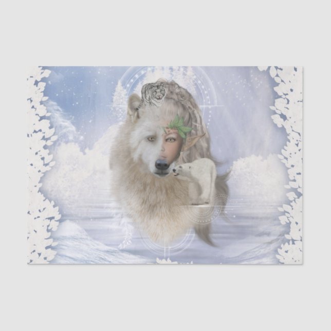 Awesome polarwolf with fairy, polarbear and snow t tissue paper (Front)