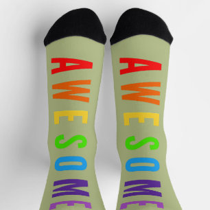 AWESOME POSTIVE HAPPY UPLIFTING TEXT RAINBOW GREEN SOCKS