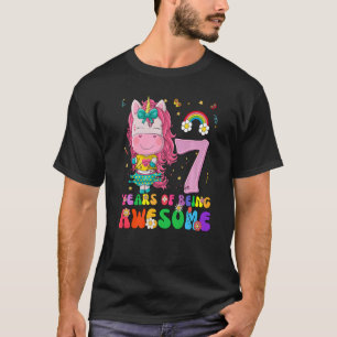 Awesome Princess Unicorn Birthday 7 Year Old Girl  T-Shirt