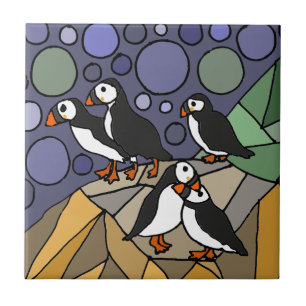Awesome Puffin Bird Art Abstract Original Tile