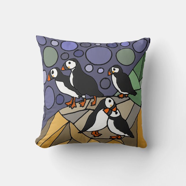 Awesome Puffin Birds Art Abstract Throw Pillow (Front)
