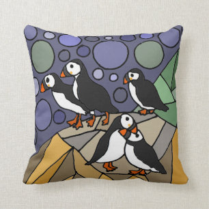 Awesome Puffin Birds Art Abstract Throw Pillow
