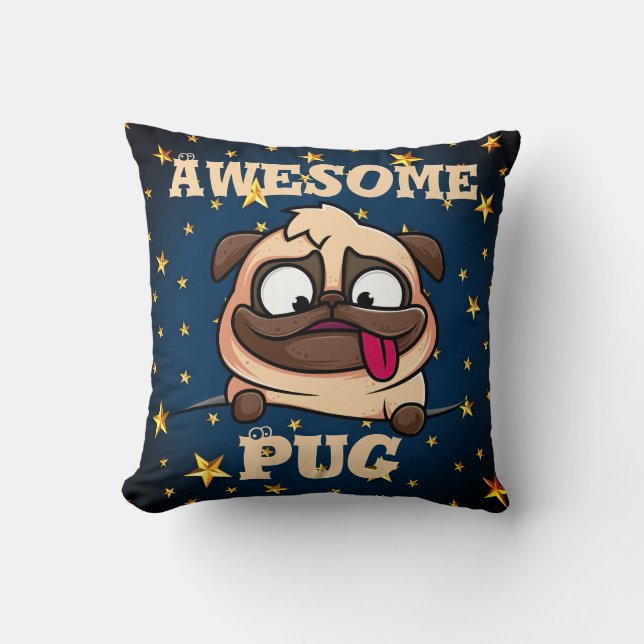 Awesome Pug Throw Pillow (Front)