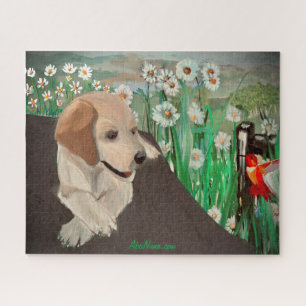 Awesome Puppy, Daisies, & Hummingbird Jigsaw Puzzle