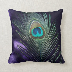 Awesome Purple Peacock Feather Still Life Throw Pillow
