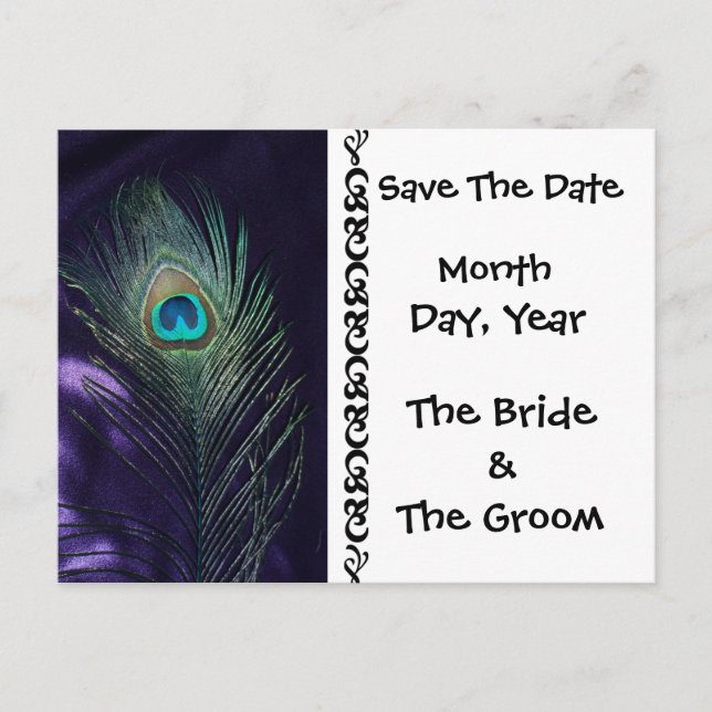 Awesome Purple Peacock Save the Date Postcard (Front)