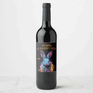 Awesome Rabbit on Fire of Colours Rabbit Hole Date Wine Label