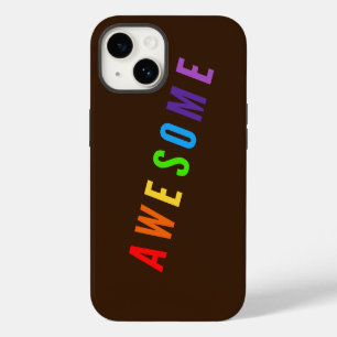 AWESOME RAINBOW COLORS POSTIVE HAPPY TEXT BROWN iPhone 14 CASE