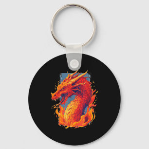Awesome red fire dragon costume with flames keychain