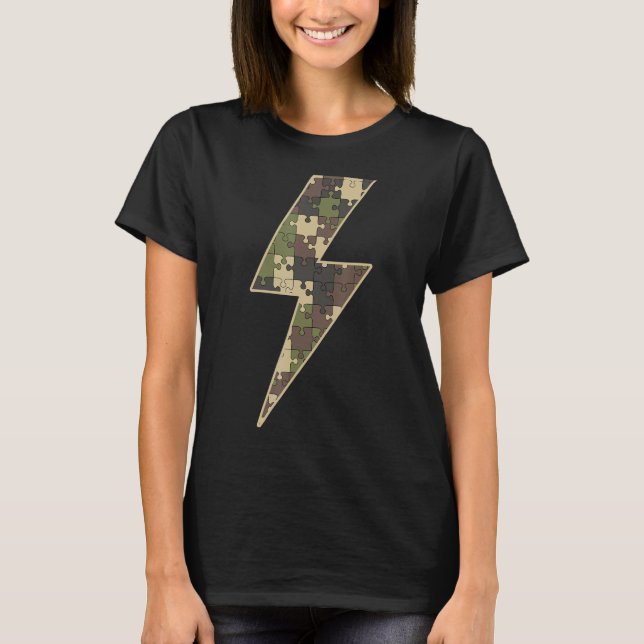 Awesome Retro Camo Puzzle Lightning Bolt T-Shirt (Front)