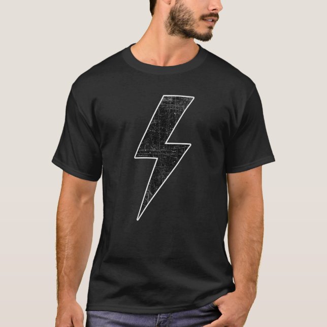 Awesome Retro Distressed BLACK & WHITE LIGHTNING B T-Shirt (Front)