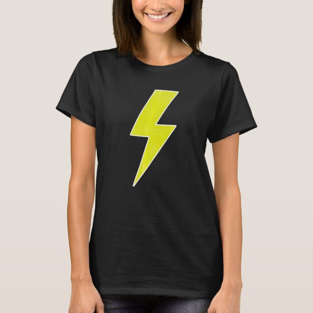 Awesome Retro Distressed YELLOW & WHITE Lightning  T-Shirt (Front)