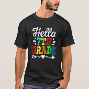 Awesome Retro Hello 7th Grade Teacher Student Squa T-Shirt
