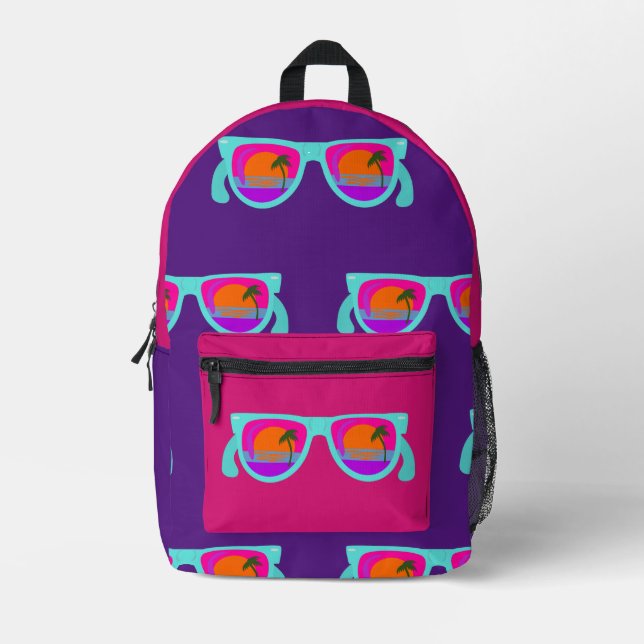 Awesome Retro Neon Eighties Sunset Sunglasses Printed Backpack (Front)