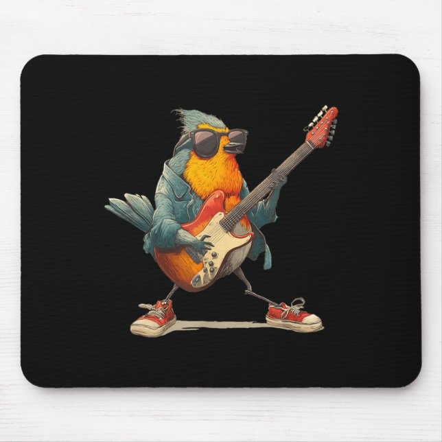 Awesome Robin Bird With Electric Guitar For Boys A Mouse Pad (Front)