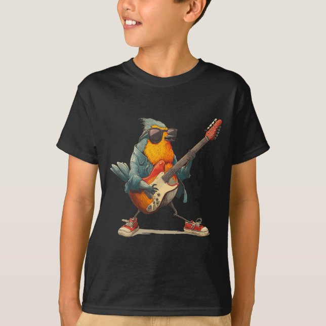 Awesome Robin Bird With Electric Guitar For Boys A T-Shirt (Front)