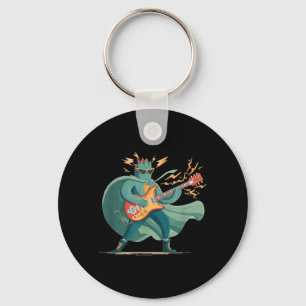 Awesome Rock Hero with Electric Guitar and Cape Keychain