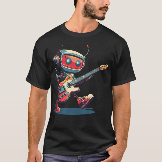 Awesome Rocking Robot With Electric Guitar In Hand T-Shirt (Front)