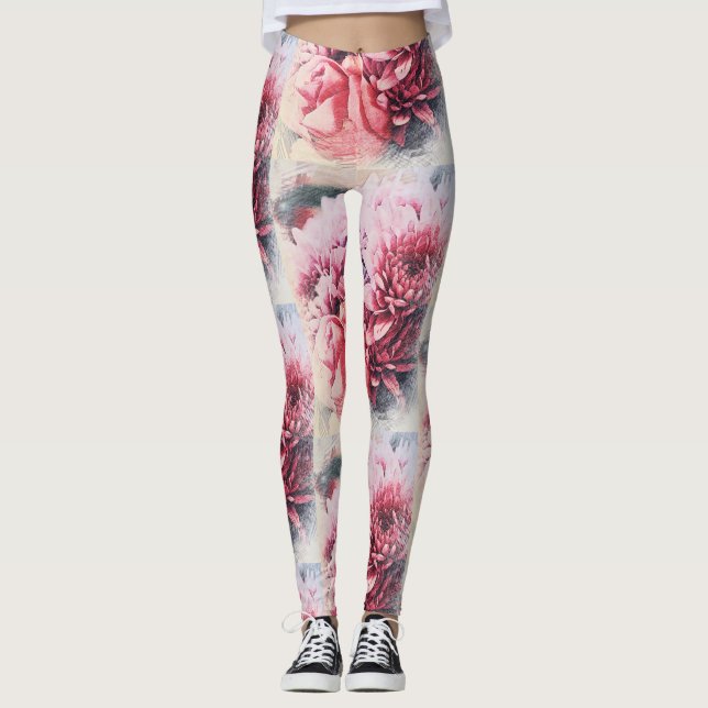 Awesome Rose Chrysanthemum Fleurs Leggings (Devant)